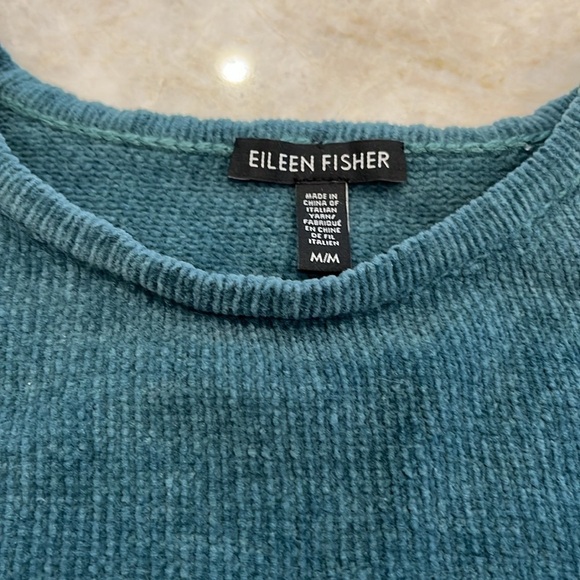Eileen Fisher Boxy Velour Top | Teal Ribbed‎ Cotton | Size Medium - Picture 5 of 10